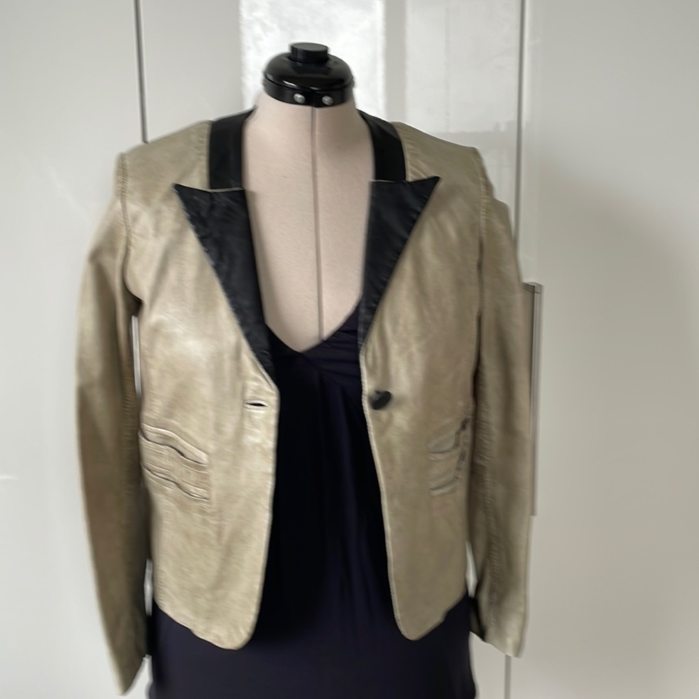 BLACK Rivet Leather Jacket Color-Green/Black Size-Small NWOT